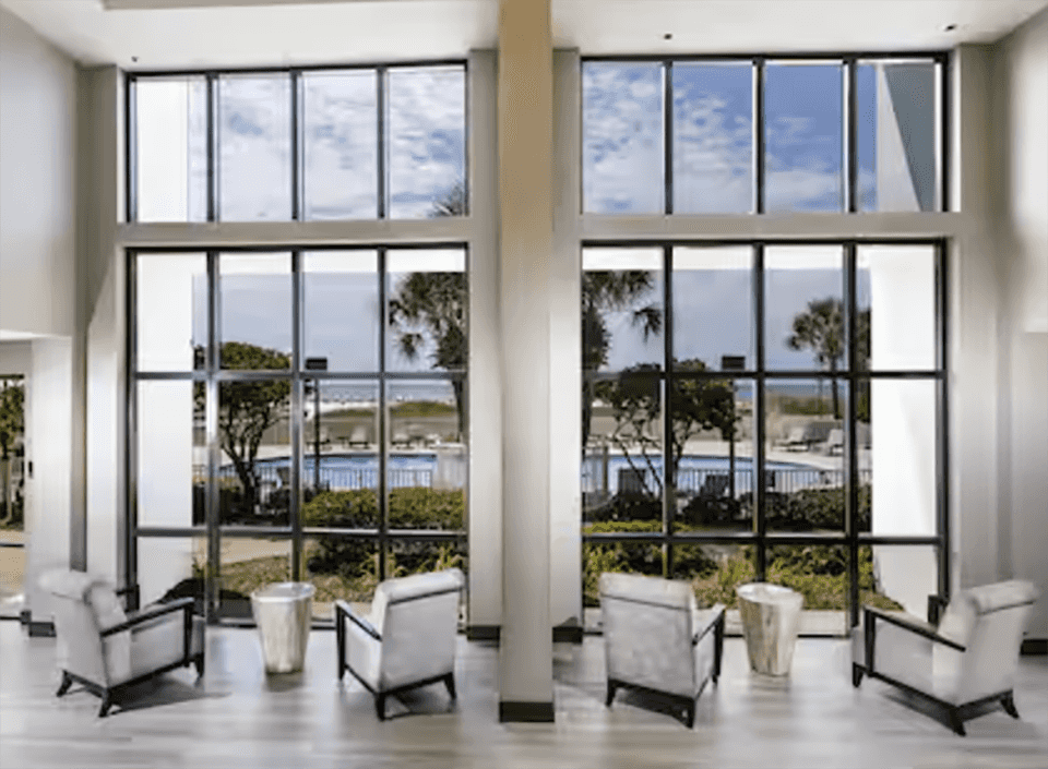 Photo of hotel lobby.